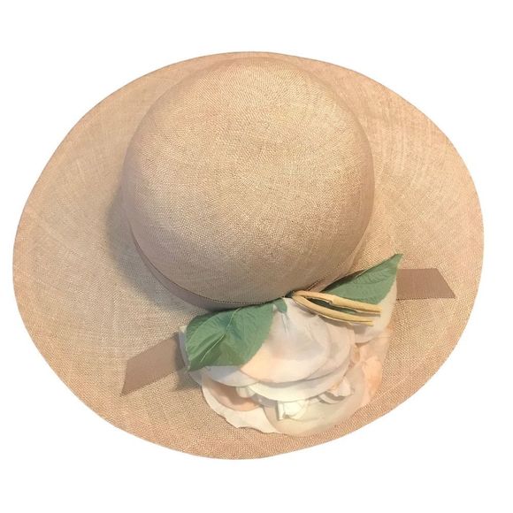 Betmar Summer Hat Tan Flower& Ribbon Size 7” - Picture 1 of 6